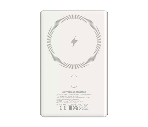 CANYON Powerbank OnPower 505 slim Magsafe 5000 mAh PD20W beżowy - 1320621 - zdjęcie 3